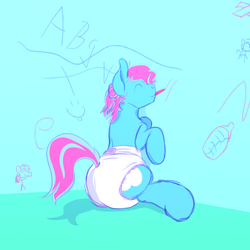 Size: 4000x4000 | Tagged: safe, artist:softandfluffy, oc, oc only, oc:softandfluffy, adult foal, crayon, diaper, drawing, non-baby in diaper, poofy diaper, solo, tail tape