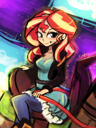 Size: 720x960 | Tagged: safe, artist:lumineko, sunset shimmer, human, equestria girls, friendship through the ages, g4, 30 minute art challenge, clothes, cute, female, looking at you, shimmerbetes, smiling, solo