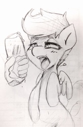 Size: 844x1280 | Tagged: safe, artist:taps, scootaloo, pegasus, pony, g4, burrito, disembodied hand, drool, female, food, heart, monochrome, open mouth, pencil drawing, sketch, solo, tongue out, traditional art