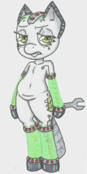 Size: 606x1214 | Tagged: safe, artist:matteglaze, oc, oc only, oc:mainframe, cyborg, pony, robot, semi-anthro, bipedal, tattoo