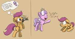 Size: 1918x991 | Tagged: safe, artist:variant, diamond tiara, scootaloo, bird, earth pony, falcon, pegasus, pony, g4, belly, comic, diamond tiara's bad advice, female, fetish, filly, filly pred, foal, scootapred, simple background, throat bulge, vore