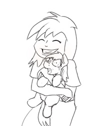 Size: 800x1030 | Tagged: safe, artist:fluffsplosion, fluffy pony, human, hug, monochrome