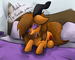 Size: 1280x1022 | Tagged: safe, artist:marsminer, oc, oc only, oc:venus spring, bed, braces, cute, disembodied hoof, ear scratch, eyes closed, eyeshadow, floppy ears, happy, makeup, open mouth, petting, prone, scratching, smiling