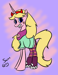 Size: 930x1200 | Tagged: safe, artist:saine grey, pony, unicorn, boots, clothes, fanart, female, princess, regalia, solo, star butterfly, star vs the forces of evil, stockings