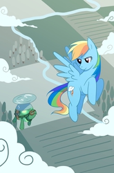 Size: 473x718 | Tagged: safe, artist:aluhnim, rainbow dash, tank, g4, cloud, cloudy, flying