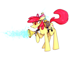 Size: 2500x2000 | Tagged: safe, artist:novabytes, apple bloom, bloom & gloom, g4, female, high res, pest control gear, simple background, solo, transparent background, twitbuster apple bloom