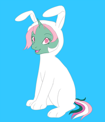 Size: 700x818 | Tagged: safe, artist:kourabiedes, fizzy, ask fizzy, g1, ask, bunny costume, clothes, female, solo, tumblr