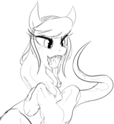 Size: 644x702 | Tagged: safe, artist:dotkwa, oc, oc only, oc:amber rose (thingpone), oc:thingpone, grayscale, long tongue, monochrome, open mouth, solo, tongue out