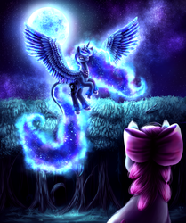 Size: 3488x4176 | Tagged: safe, artist:9de-light6, apple bloom, princess luna, bloom & gloom, g4, glowing mane, moon