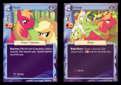 Size: 720x503 | Tagged: safe, edit, edited screencap, enterplay, screencap, applejack, auntie applesauce, big macintosh, granny smith, earth pony, fruit bat, pony, absolute discord, apple family reunion, g4, my little pony collectible card game, ponyville confidential, the crystal games, ccg, male, stallion