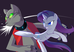 Size: 1023x722 | Tagged: dead source, safe, artist:pan, rarity, rover, diamond dog, g4, fight, kicking, martial artist rarity, martial arts