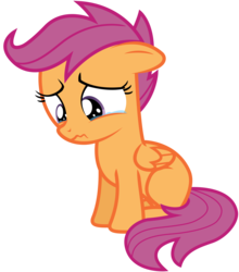 Size: 8800x10000 | Tagged: safe, artist:mpnoir, scootaloo, pegasus, pony, g4, .svg available, absurd resolution, crying, female, filly, foal, folded wings, looking down, magenta hair, magenta mane, magenta tail, orange body, orange coat, orange fur, orange pony, orange wings, purple eyes, sad, scootasad, simple background, sitting, solo, teary eyes, transparent background, vector, wavy mouth, wings