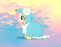Size: 1280x988 | Tagged: safe, artist:jokerpony, fluttershy, g4, bow, cloak, clothes, female, flower, solo