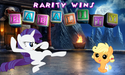 Size: 1024x618 | Tagged: safe, edit, applejack, rarity, pony, g4, babality, baby, baby pony, babyjack, cute, mortal kombat