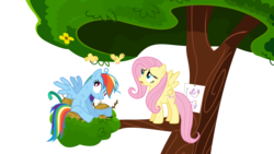 Size: 10667x6000 | Tagged: safe, artist:s.guri, fluttershy, rainbow dash, bird, pegasus, pony, daring don't, g4, absurd resolution, dazed, nest, simple background, transparent background, tree, tree branch, vector