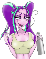 Size: 3320x4189 | Tagged: safe, artist:dwk13, aria blaze, equestria girls, g4, blushing, cigarette, crying, drunk, midriff, running makeup, simple background, smoking, transparent background