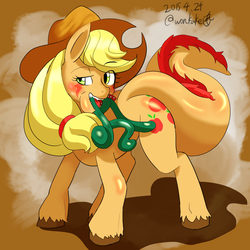 Size: 1024x1024 | Tagged: safe, artist:wonton soup, applejack, monster pony, original species, tatzlpony, g4, female, solo, tatzljack, tentacle tongue, tentacles