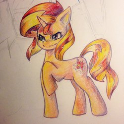 Size: 960x960 | Tagged: safe, artist:checkerboardazn, sunset shimmer, pony, unicorn, g4, female, solo, traditional art
