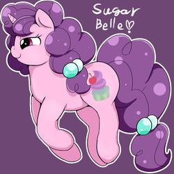 Size: 1024x1022 | Tagged: safe, artist:braffy, sugar belle, g4, the cutie map, black outlines, full body, happy, lidded eyes, outline, profile, purple background, side view, simple background, smiling, solo, white outline
