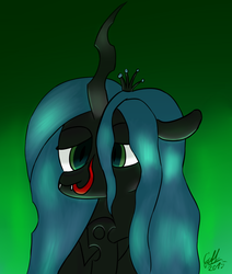 Size: 1131x1334 | Tagged: safe, artist:gift, queen chrysalis, g4, female, green, solo, tongue out