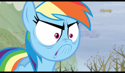 Size: 1024x600 | Tagged: safe, screencap, rainbow dash, pegasus, pony, g4, season 5, tanks for the memories, angry, do i look angry, faic, female, mare, meme origin, rainbow dash is best facemaker, solo