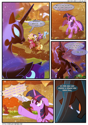 Size: 3500x4951 | Tagged: safe, artist:light262, artist:lummh, applejack, fluttershy, nightmare moon, pinkie pie, queen chrysalis, rainbow dash, rarity, twilight sparkle, alicorn, pony, comic:timey wimey, g4, angry, comic, implied princess celestia, mane six, twilight sparkle (alicorn)