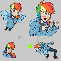 Size: 1280x1280 | Tagged: safe, artist:stump grinder, rainbow dash, human, g4, blushing, clothes, hoodie, humanized, self ponidox, winged humanization