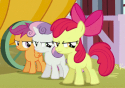 Size: 342x241 | Tagged: safe, screencap, apple bloom, scootaloo, sweetie belle, g4, one bad apple, animated, cutie mark crusaders, female, foal, gif, loop