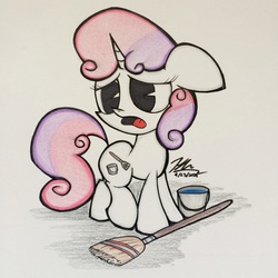 Size: 2448x2448 | Tagged: safe, artist:pelate, sweetie belle, bloom & gloom, g4, female, high res, solo, traditional art