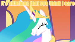 Size: 650x365 | Tagged: safe, princess celestia, g4, female, image macro, meme, solo, yellow text