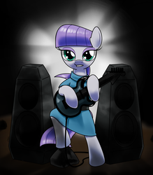 Size: 1400x1600 | Tagged: safe, artist:hoyeechun, maud pie, earth pony, pony, g4, bipedal, female, guitar, looking at you, musical instrument, rock (music), solo, speaker