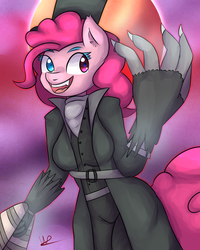 Size: 1024x1280 | Tagged: safe, artist:wolfy-pony, pinkie pie, earth pony, anthro, g4, bloodborne, crossover, female, solo