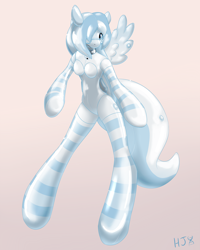 Size: 1200x1500 | Tagged: safe, artist:helixjack, oc, oc only, oc:stripe shine, pegasus, anthro, arm hooves, bell, bell collar, collar, commission, female, inflatable, latex, pegasus oc, rubber, solo, wings