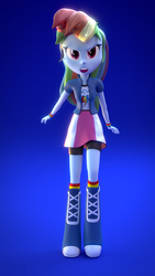 Size: 1080x1920 | Tagged: safe, artist:creatorofpony, artist:rjrgmc28, rainbow dash, equestria girls, g4, 3d, 3d model, angry, blender, boots, clothes, open mouth, rainbow socks, skirt, socks, striped socks