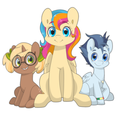 Size: 1280x1155 | Tagged: artist needed, safe, oc, oc only, oc:copper chip, oc:golden gates, oc:silver span, babscon, babscon mascots