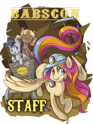 Size: 1800x2400 | Tagged: safe, artist:inkeed, oc, oc only, oc:copper chip, oc:golden gates, oc:silver span, babscon, babscon mascots, headlamp, helmet, mine, miner, mining helmet, pickaxe