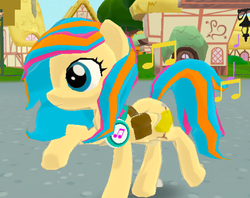 Size: 1028x815 | Tagged: safe, oc, oc only, oc:golden gates, legends of equestria, 3d, babscon, babscon mascots, headphones, saddle bag, solo