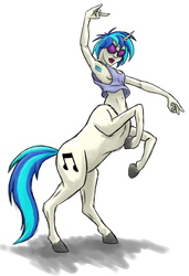 Size: 1000x1463 | Tagged: safe, artist:bingodingo, dj pon-3, vinyl scratch, centaur, g4, armpit hair, armpits, dancing, female, solo