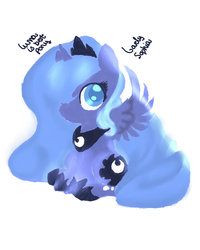 Size: 1024x1282 | Tagged: safe, artist:lovelysophia, princess luna, g4, chibi, female, s1 luna, simple background, sitting, solo, spread wings