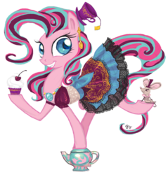 Size: 421x440 | Tagged: safe, artist:gingerfoxy, pinkie pie, mouse, g4, clothes, cosplay, cupcake, ever after high, hat, madeline hatter