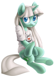 Size: 846x1191 | Tagged: safe, artist:ls_skylight, oc, oc only, unnamed oc, unicorn, semi-anthro, clothes, ear fluff, heart, long mane, looking at you, nudity, partial nudity, shading, shirt, simple background, solo, that pony sure does love bread, underhoof, v-neck, white background