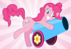 Size: 6068x4200 | Tagged: safe, artist:dopplex, pinkie pie, earth pony, pony, g4, absurd resolution, cannon, female, party cannon, solo