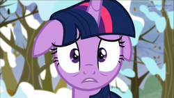 Size: 1366x768 | Tagged: safe, screencap, twilight sparkle, alicorn, pony, g4, tanks for the memories, female, floppy ears, larson you magnificent bastard, snow, solo, tree, twilight sparkle (alicorn), twilight starkle, winter is coming