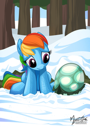 Size: 955x1351 | Tagged: safe, artist:mysticalpha, rainbow dash, tank, pegasus, pony, tortoise, g4, season 5, tanks for the memories, cute, dashabetes, female, mare, that was fast