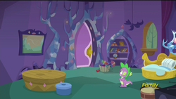 Size: 1920x1080 | Tagged: safe, screencap, spike, dragon, g4, tanks for the memories, discovery family logo, male, solo, spike's bed, spike's room