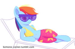 Size: 1280x850 | Tagged: safe, artist:grissaecrim, rainbow dash, g4, tanks for the memories, belly button, clothes, female, solo, sunglasses, swimming trunks, swimsuit, winter swimsuit