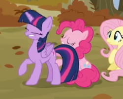 Size: 467x378 | Tagged: safe, screencap, fluttershy, pinkie pie, twilight sparkle, alicorn, pony, g4, tanks for the memories, female, mare, out of context, twilight sparkle (alicorn)