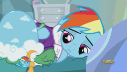 Size: 500x281 | Tagged: safe, screencap, rainbow dash, tank, g4, tanks for the memories, animated, bathrobe, clothes, cute, dashabetes, dashie slippers, discovery family, discovery family logo, robe