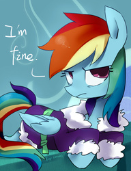 Size: 800x1039 | Tagged: safe, artist:rocy canvas, rainbow dash, g4, tanks for the memories, bathrobe, clothes, cute, dashabetes, female, irritated, madorable, pixiv, prone, rainbow dash is not amused, robe, solo, unamused