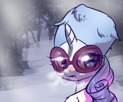 Size: 1280x1060 | Tagged: safe, artist:yajima, rarity, g4, tanks for the memories, blushing, breath, female, hat, looking back, snow, solo, winter, winter outfit